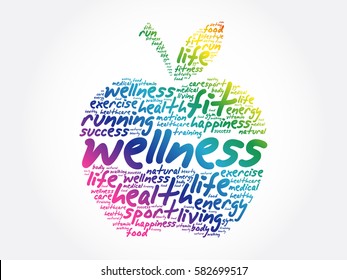 Wellness apple word cloud collage, health concept background