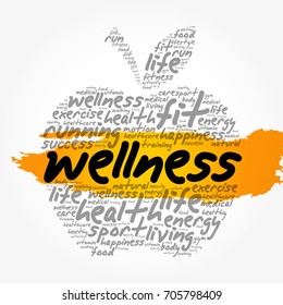 Wellness apple word cloud collage, health concept background