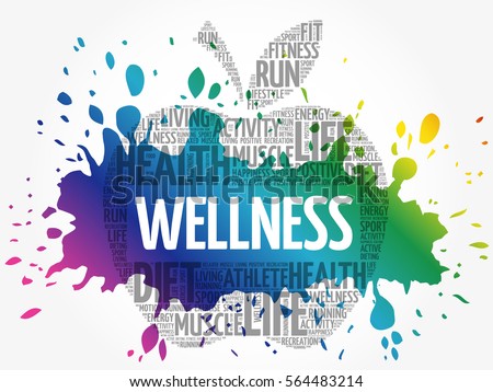 Wellness apple word cloud collage, health concept background