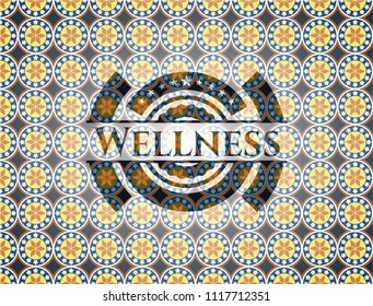 Wellness arabic badge background. Arabesque decoration.