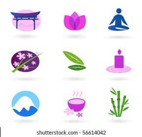 Wellness, asia, relaxation and spa icon set. Vector