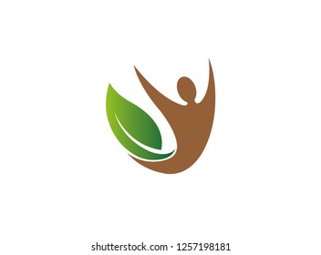 Wellness body and leaf for logo design illustration on white background