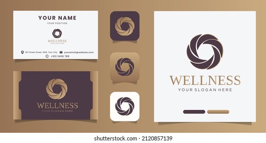 Wellness branding and logo design vector illustration set. Brand identity kit for spa, salon and resort businesses 