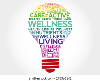 WELLNESS bulb word cloud, health concept