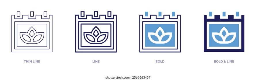 Wellness calendar icon in 4 different styles. Thin Line, Line, Bold, and Bold Line. Duotone style. Editable stroke.