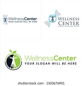 Wellness center logo design DNA helix circle leaf and vector suitable for spa aesthetics beautiful organic