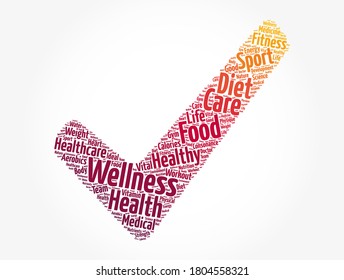 WELLNESS check mark word cloud, fitness, sport, health concept background