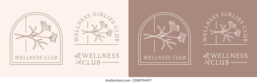 Wellness club girlies girls self care squad women healthy living lifestyle logo shirt design bundle pack. Boho retro elegant luxury flowers floral spa day aesthetic illustration vector cut file.