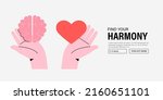 Wellness concept. Body and brain harmony, meditation, exercises or healthcare. Hands hold heart shape and human brain. Concept of mental and physical health, connection or balance. 