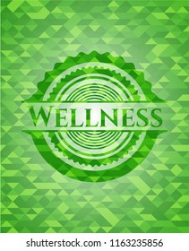 Wellness green emblem with triangle mosaic background