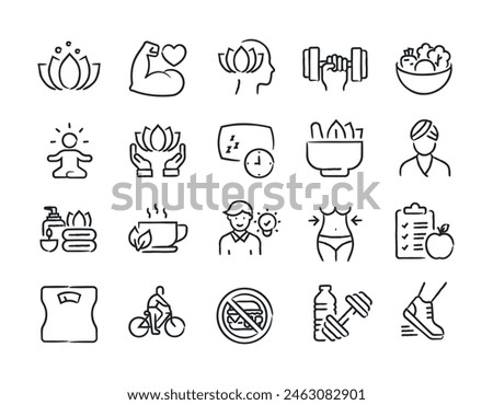 Wellness hand drawn doodle sketch style line icons. Vector illustration.