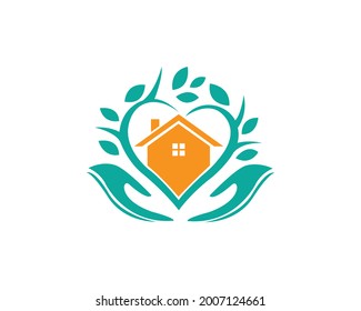 Wellness And Health Logo With Love Home Symbol Design Vector Template.