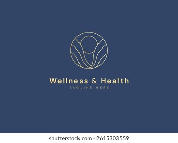 Wellness and Health luxury gold premium with minimalist pearl in circle lines symbol logo vector design concept. Abstract luxury pearl logotype symbol for wellness business, SPA, healthcare, cosmetics