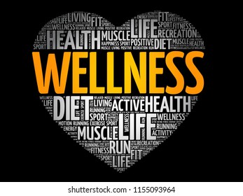 WELLNESS heart word cloud, fitness, sport, health concept