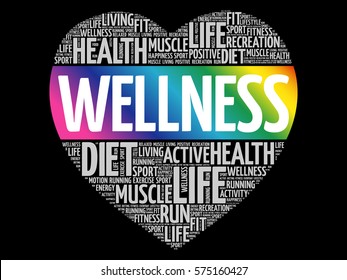 WELLNESS heart word cloud, fitness, sport, health concept