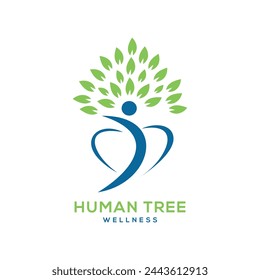 Wellness Human Leaf meditation tree creative modern design concept vector logo template