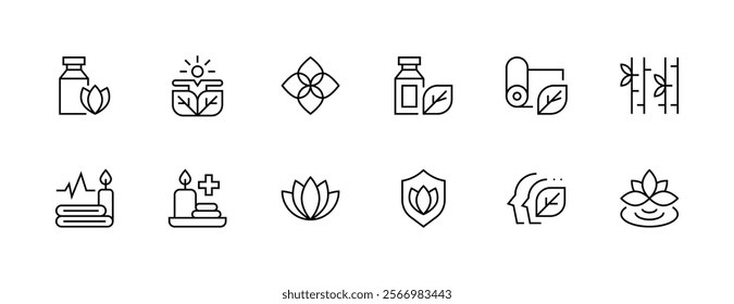 Wellness icon collection. Healthy lifestyle, healthy, medical, positivity, harmony, activity, therapy and more. Editable stroke. Pixel Perfect. Grid base 32px.