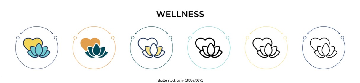 Wellness icon in filled, thin line, outline and stroke style. Vector illustration of two colored and black wellness vector icons designs can be used for mobile, ui, web