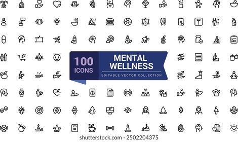 Conjunto de iconos de bienestar. Contiene masaje, yoga, relajación. Pixel perfecto, Web minimalista e icono de interfaz de usuario. Colecciones de iconos de esquema. Ilustración vectorial editable.