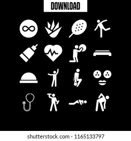 wellness icon. This set with bosu ball, gym step, skin and infinity vector icons for mobile and web