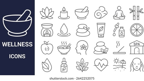 Wellness Icons Collection: Relaxation, Self-Care, and Healthy Living Symbols