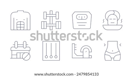 Wellness icons. Editable stroke. Containing abs, dumbbell, forbidden, healthcareandmedical, pilates, steam, weight, weightloss.