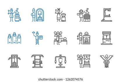 wellness icons set. Collection of wellness with caduceus, russian banya, gym station, well, hot stones, massage, massage therapist, nails. Editable and scalable wellness icons.