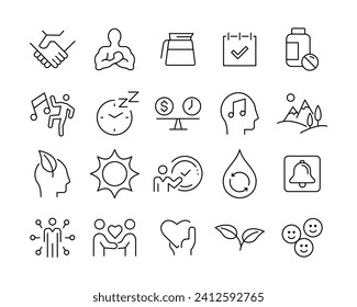 Wellness Icons - Vector Line. Editable Stroke.