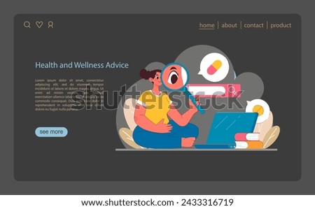 Wellness Insight concept. A closer look at health information and lifestyle choices. Empowering with educational digital content. Flat vector illustration.