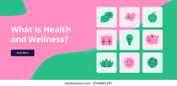Wellness and lifestyle icons. Physical, mental, and intellectual habits for a balanced life. Vector flat design for banners.