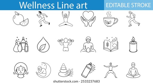 Wellness Line Art Icons Set Editable Stroke