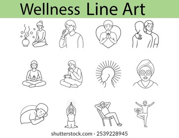Wellness Line Art Illustrations for Healthy Lifestyle