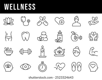 Wellness Line Editable Icons set. Vector illustration in thin line modern style of remotely mental health related icons	