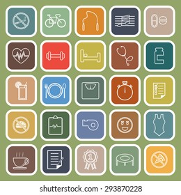 Wellness line flat icons on green background, stock vector