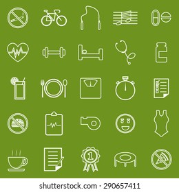 Wellness line icons on green background, stock vector