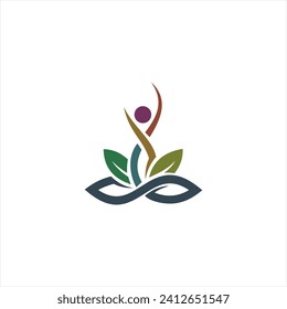 Wellness Logo Design . natural health wellness fitness and yoga logo design .Human health logo design . Leaf Wellness Logo