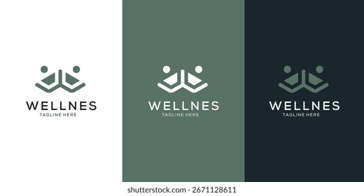 Diseño de logotipo de bienestar con estilo de línea único. Vector de Premium