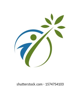 wellness logo design vector illustration. health care green leaf symbol sign isolated
