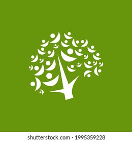 Logo de Wellness con icono y árbol de la gente. Logotipo mínimo para ecología, belleza, negocio de spa