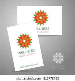 Logo de Wellness. Diseño de plantillas identidad corporativa para estudios de yoga, centro de recreación, tienda de alimentos orgánicos, fabricante de cosméticos naturales, salón de belleza, spa y otros.