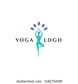 wellness logo template. yoga logo stock. balance meditation logo design vector illustration in blue color