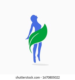 Wellness logo vector design. Healthcare template concept. Abstract woman sign with leaf. Nature organic product. Fitness sport icon. Design element.