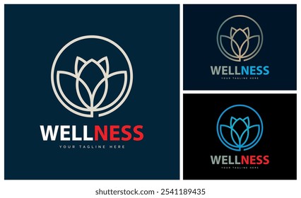 wellness lotus line salon and spa logo set design template