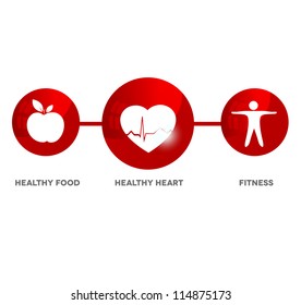 Wellness and medical symbol. Illustration symbolizes healthy food and fitness leads to healthy heart and healthy life.