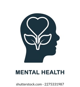 Wellness, Mental Health Silhouette Icon. Psychological Therapy, Healthy Mind Glyph Pictogram. Human Brain with Flower Solid Sign. Intellectual Process Symbol. Isolated Vector Illustration.