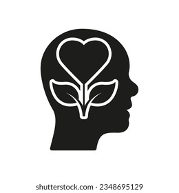 Wellness, Mental Health Silhouette Icon. Psychological Therapy, Healthy Mind Glyph Pictogram. Human Brain with Flower Solid Sign. Intellectual Process Symbol. Isolated Vector Illustration.