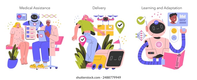 Wellness Monitoring concept. Digital health app interface with diverse users engaging with the platform. User-friendly technology for healthcare access. Vector illustration.