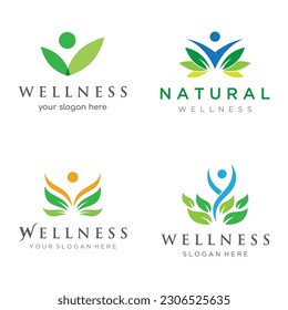 Wellness natural abstract logo design with unique natural person and leaf concept with creative idea.Logo for business, health, meditation, relaxation.