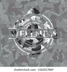 Wellness on grey camouflaged texture