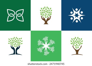 Wellness people family tree hand modern minimal logo design collection set creative template